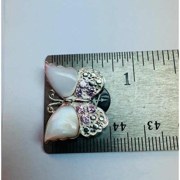 Brand New Sterling Silver 925 Opal & Pink Crystals Butterfly Pendant Charm 4.2g - Picture 6 of 7